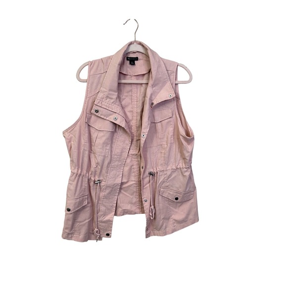 New Directions Womens XL Pink Utility Vest Sleeveless Snap Button Pockets - Picture 1 of 8